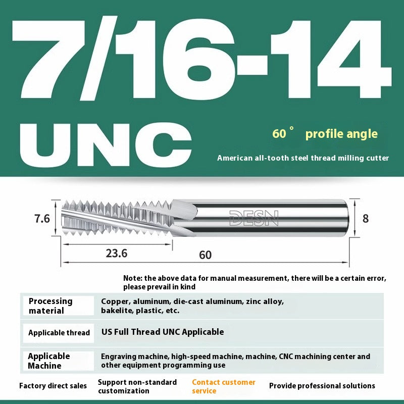 1115-65° high hard tungsten carbide thread milling cutter Long tooth full tooth alloy American thread milling cutter UNC UNF aluminum stainless steel Shandong Denso Pricision Tools Co.,Ltd.